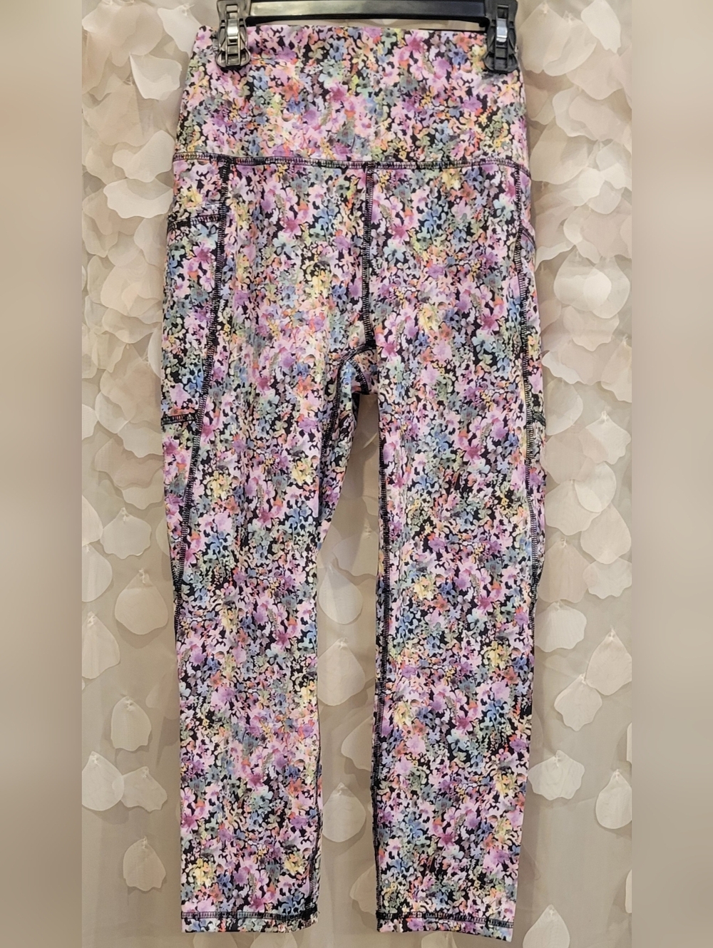 RBX Medium Pastel Floral Print Capri Leggings - Pink Lavender Blue